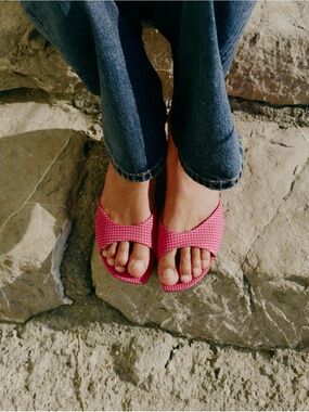 Zara Pink Gingham Open-Toe Kitten Heel Mules